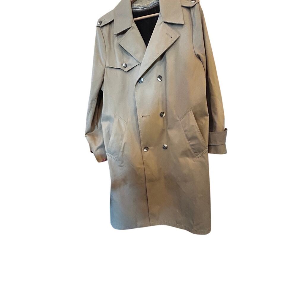 Mens L 42 Vintage 80s Made in USA Double Breasted Trench Coat Overcoat Liner EUC